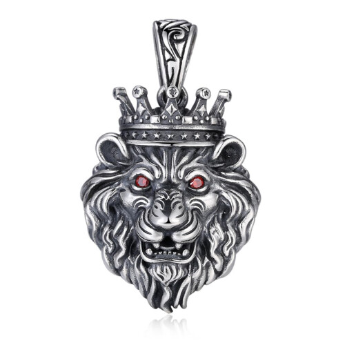 Lion Head Pendant in S925 Silver with Dominant Crown, Men's Lion pendant(chain not included)