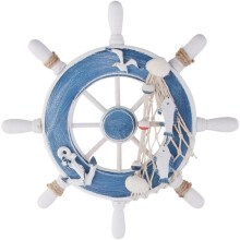 Adaptable Wooden Ship Wheel, Nautical Decor With Authentic Maritime-Themed Details, Light Blue And White 1PCS