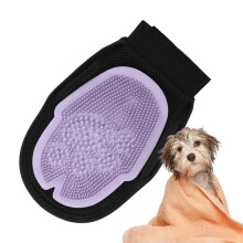 Dog grooming gloves, cat grooming gloves for care, dog washing gloves, doublesided bath wash supplies for shower, indoor and outdoor use, purple.