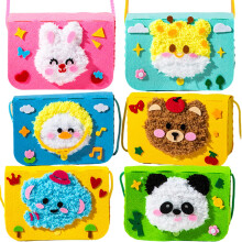 DIY Embroidery Doll Set Crossbody Bag Shape Stitch Kit for Kids Includes 6 Animals Educational Fine Motor Toys