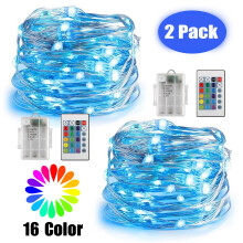 Customizable 16 Color Twinkle Lights, 5m Battery Operated Flexible Copper String with Remote Control, Waterproof Design for Indoor Outdoor Decor,