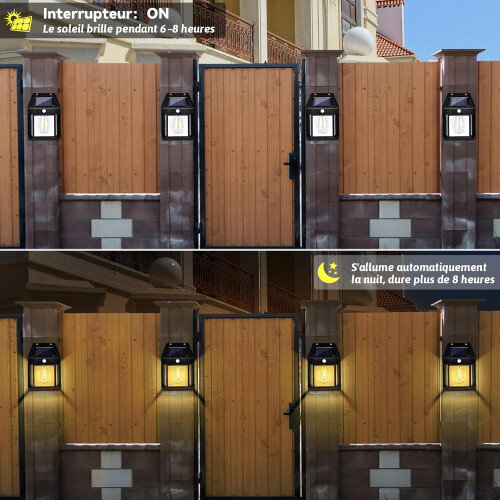 Luminária de parede solar externa sem fio com sensor crepuscular e acendimento automático ao amanhecer, lanterna de parede solar com sensor de 1