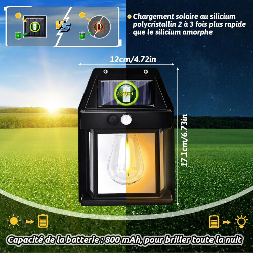 Luminária de parede solar externa sem fio com sensor crepuscular e acendimento automático ao amanhecer, lanterna de parede solar com sensor de 2