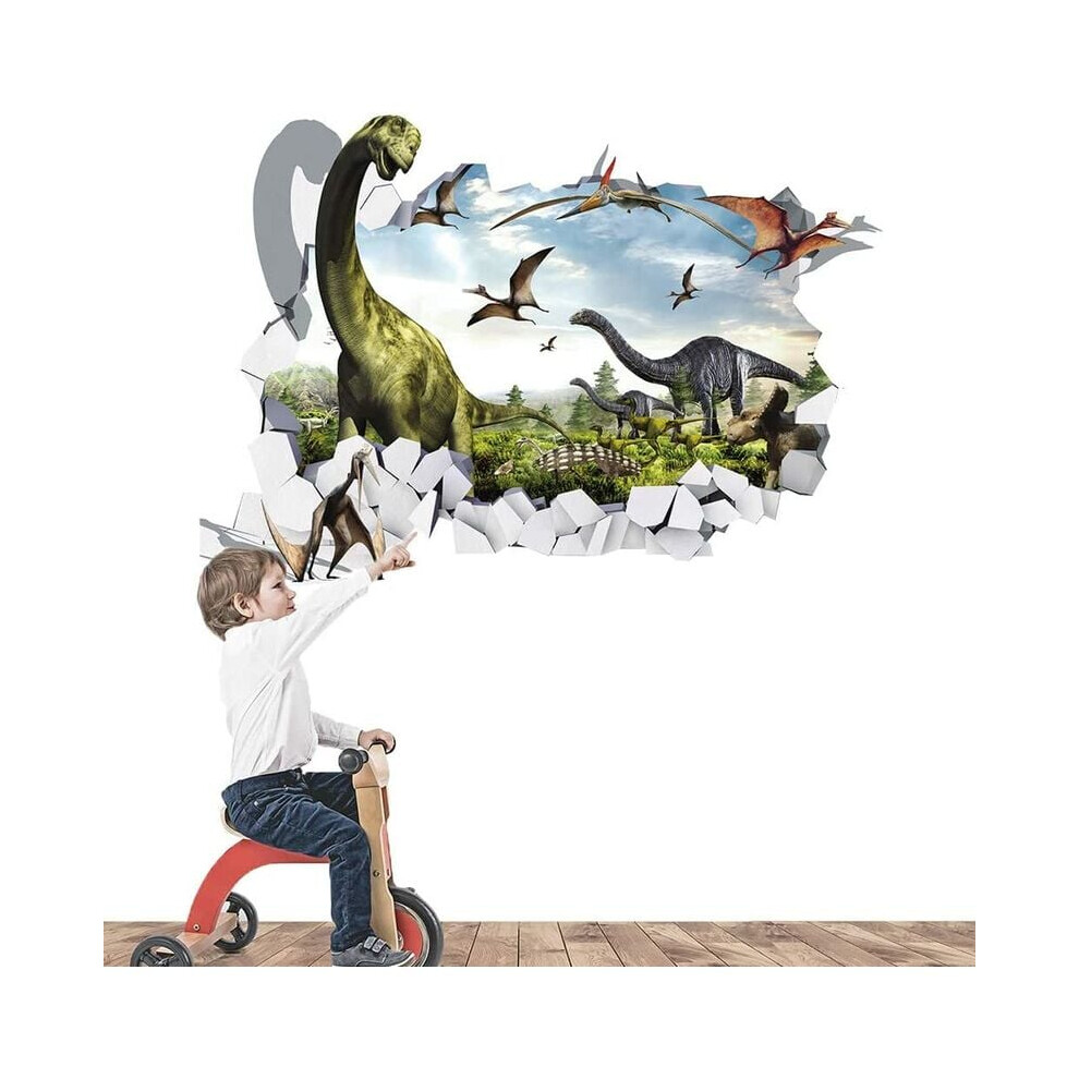 3D Watercolour Dinosaur World, Eco-Friendly Vinyl Peel And Stick Removable Decals For Boys Room Decoration, 2 Pieces