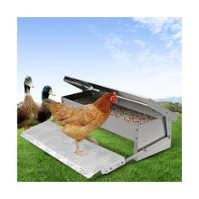 Automatic Chicken Feeder Treadle With Weatherproof Lid Outdoor No Waste 50x16.5x19cm Silver For Pheasants Ducks Bantams