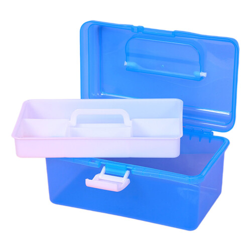 Clear Toy Storage Box with Tray Large Plastic Box for-Blue