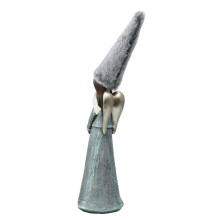Statue de fille avec chapeau Long en peluche, Sculpture en-Bleu