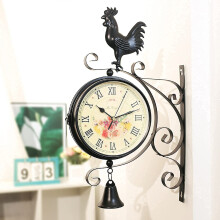 Wall Clock Outdoor Garden DoubleSided 360Degree Rotation Metal Silent Movement BatteryOperated Antique Hanging Clock