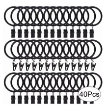 Decorative Hotel Grade Drapery Clips, Metal Curtain Rings for Smooth Gliding on Curtain Rods, Rustproof Stainless Steel 1.5 Inch Inner Diameter, Black