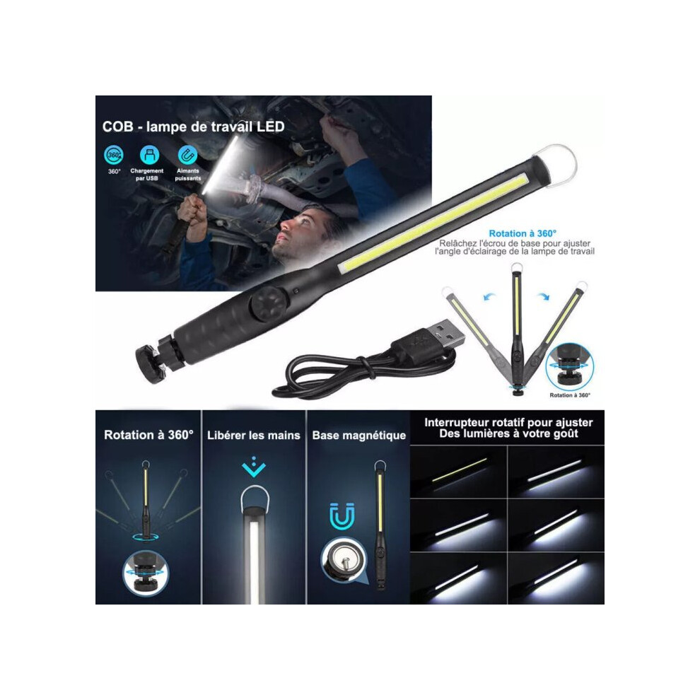 Led Work Light With Rechargeable Battery, Dimmable Cob Portable Worklight With Magnetic Base For Hands-Free Operation, Water Resistant Emergency 9128293362481