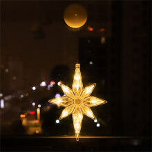 Christmas Window Lighted Decor, Battery Powered Christmas Lights Warm White LED Lights, LED Star Window Silhouette Light Suction Cup Design for