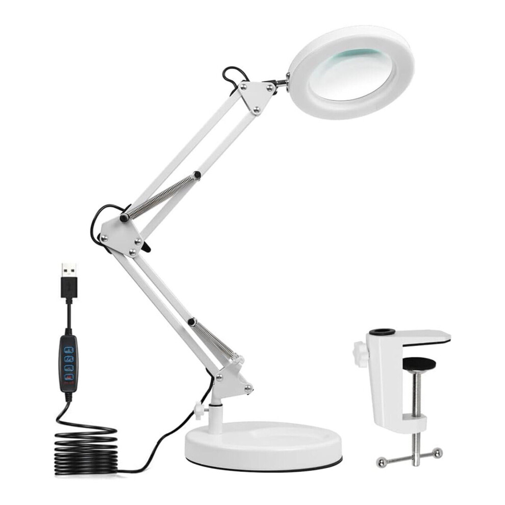 Light Magnifying Glass With And Stand, Led Ed Magnifier With 10X Real Glass Lens, 5 Color Modes Stepless Dimmable, Adjustable Swivel Arm