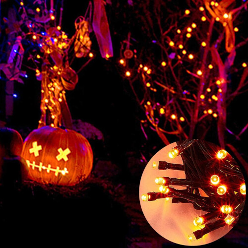 Orange String Lights, Waterproof 8 Functions LED Festoon Lights with Memory Function, Connectable Outdoor Indoor Holiday Decorations, Safe Plug Low 2