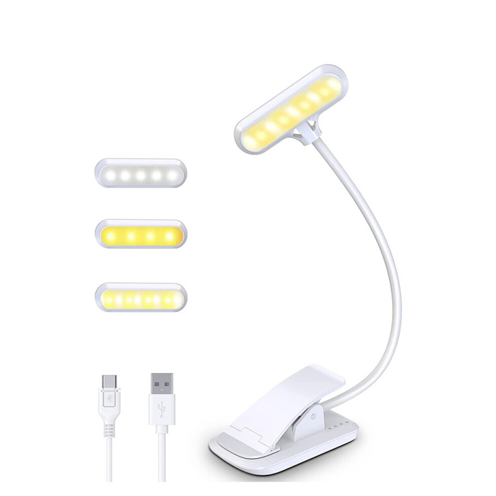 Led Reading Lamp For Bedtime, Stepless Dimming Brightness With 3 Color Temperatures, Rechargeable Book Featuring Anti Slip Clip And 360 Light