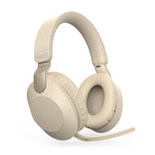Wireless Bt5.3 Headphones OverEar Gaming Headset Rotatable Microphone, Aux In, Foldable Ear Cushions Beige Gold
