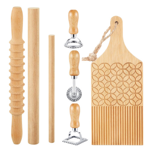 Practical Gnocchi Maker Set Featuring Wood Board and Rolling Pin
