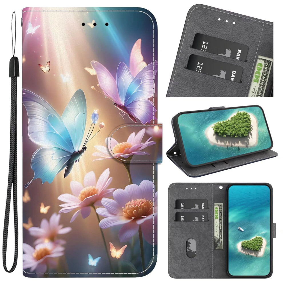 Wallet Case Flip Leather Cover With Magnetic Closure Kickstand Butterfly Flowers For Samsung Galaxy A55 5G 9382693394712