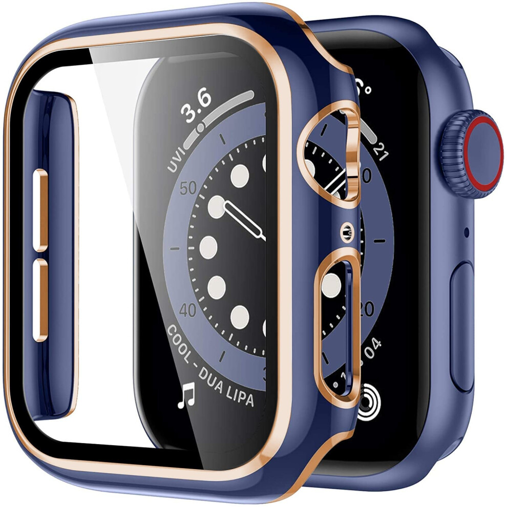 Apple Watch Case Compatible With Series 3/4/5/6/7/Se, 38/40/41/42/44/45Mm, Pc Ultrathin Full Bumper Navy Rose Gold Blue,Gold 9365049912778