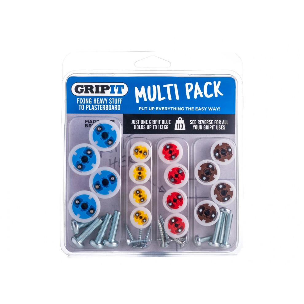 Gripit Plasterboard Fixings Multi Pack,16 Piece, Clam Pack 5063750552842