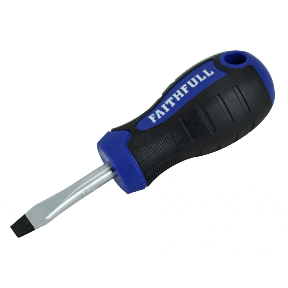 Faithfull Soft Grip Stubby Screwdriver Flared Slotted Tip 6.5 X 38Mm Black