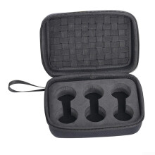 Efficient golf ball holder with handle, for 6 balls next to tees and green forks in an EVA box.