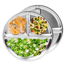 Children's Stainless Steel Plates, Pack of 2, 9' Large Portion Plates, Divided Plates for Adults, Bariatric Weight Loss, Diabetics Ref: 3202