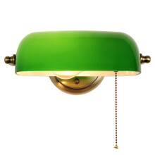 Groene glazen wandlamp, zacht diffuus licht met verstelbaar ontwerp, vintage charme met trekkoord, retro landelijke wandlamp