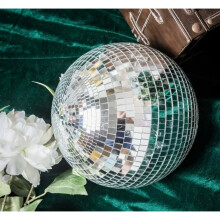 Mirror Ball for Retro Party, Disco Light Mirror Ball 12 Inches Large Silver Hanging Mirror Surface with Secure Hanging Ring, Reflective Party