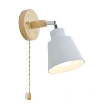 Houten plafondlamp in Scandinavische stijl, geen bedrading nodig, stekkerlamp met verstelbare zwenkarm, stekker en schakelaar.