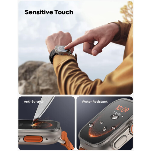Screen Protector for Apple Watch Ultra 2/1 49mm TitaniumFrame 2Pack 9HTemperedGlass AlignmentTool Waterproof Case Silver 1