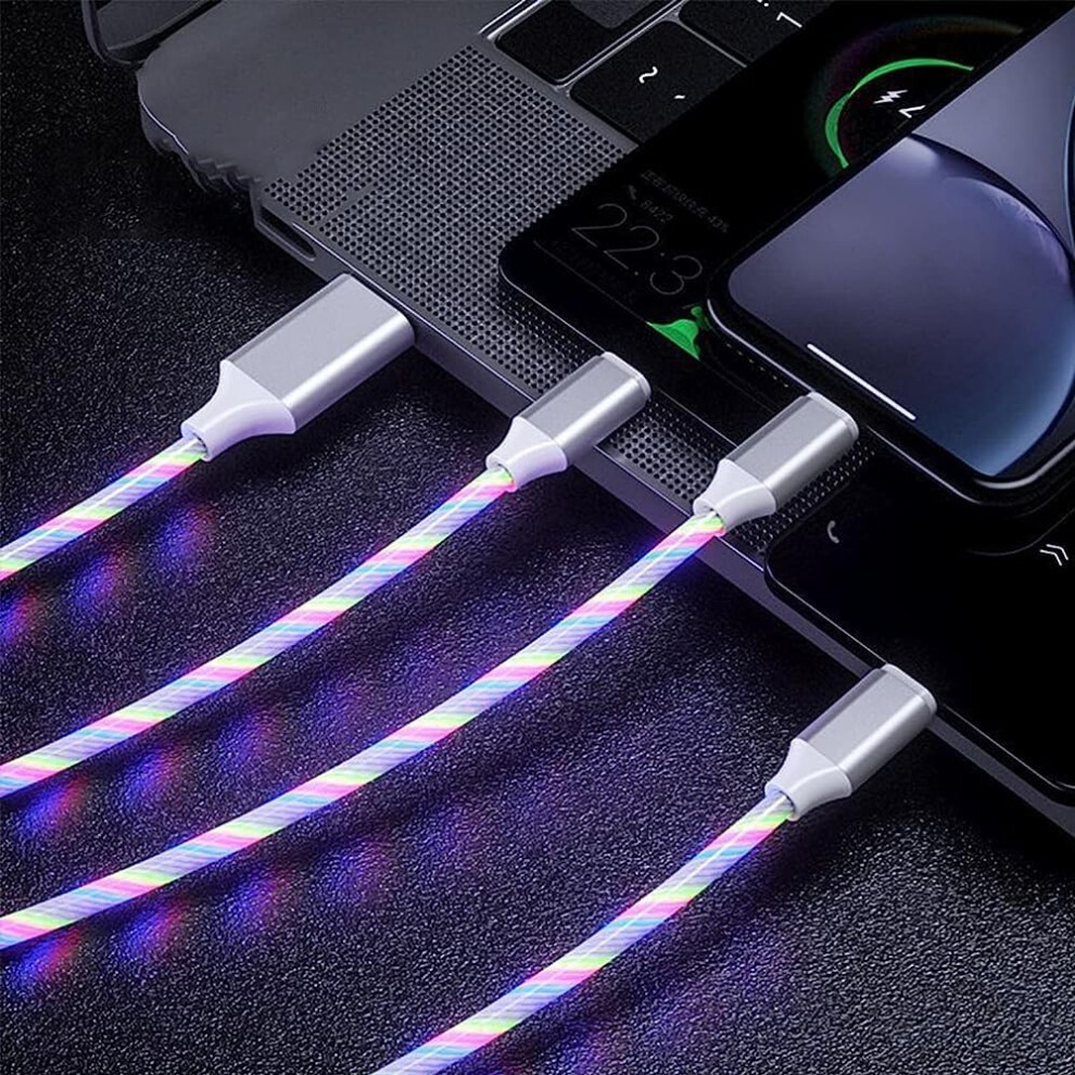 3In1 Flowing Led Charging Cable For Iphone Samsung Android Micro Usb Typec Ning 2M Multicolor Light 9412369157850