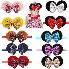 (As show, One size) 10 Pack Baby Girls Sequin Headbands 6 Inch Large Big Glitter Sequin for Newborn Infant Toddlers Babies