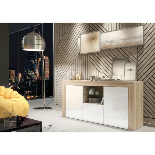Sideboard 145cm Aurora - Oak & White Gloss Doors 1
