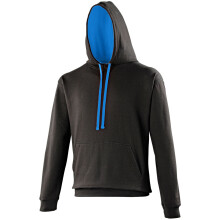 (XL, Jet Black/Sapphire Blue) Awdis Varsity Hooded Sweatshirt / Hoodie