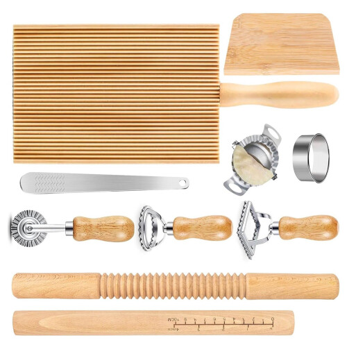Pasta Tool Set Wooden Thread Rolling Pin Dough Scraper Gnocchi Board Dumpling Maker Suitable for Kitchen Cooking Ref: 7383