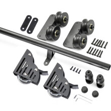 Black Library Ladder Hardware Kit – 2m sliding rail system, roller, and brake floor wheel