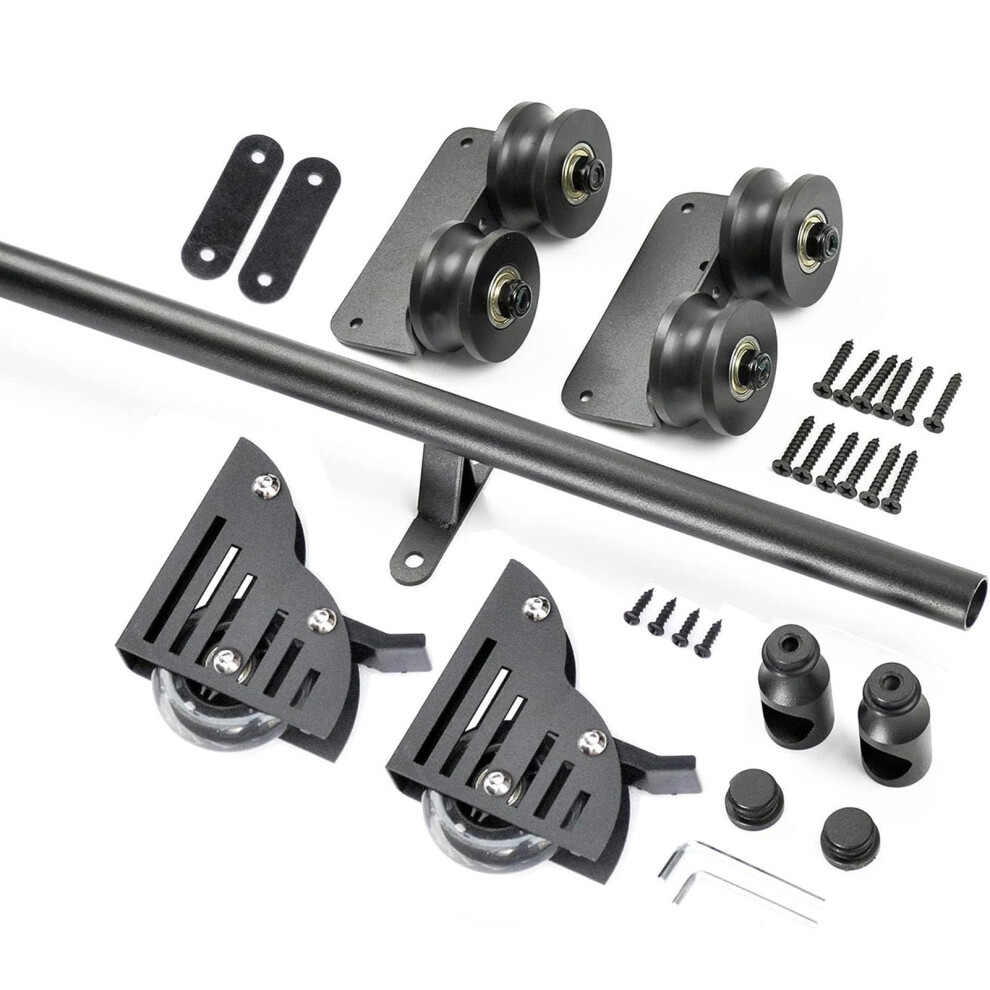 Black Library Ladder Hardware Kit Â 2M Sliding Rail System, Roller, And Brake Floor Wheel 9412369140890