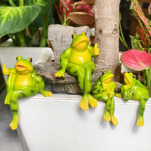 Figurines de grenouilles à pouce vers le haut, Pot de fleur,-1 2