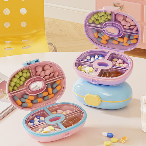 Pillenspenderbox mit 7 Fächern, wasserdichter Verschluss,-Lila 1