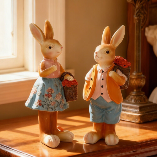 Spring Rabbit Statue Sculpture Collectible-take an umbrella 2