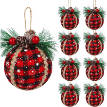Festive Holiday Decorations, 9PCS Black & Red Christmas Ball Ornaments with Burlap Wrapped Pine Cones, for Merry Christmas Celebrations, Suitable for