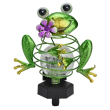 Luminária solar de jardim com luz LED quente, decoração externa durável com design de sapo e espiral, luz solar automática liga/desliga para