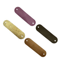 4 Stück Leder-Basteletiketten mit vorgestanzten-Rosa-Khaki-Gold