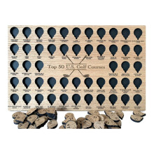 Golf course bucket list, famous putters on wooden board, detailed course information