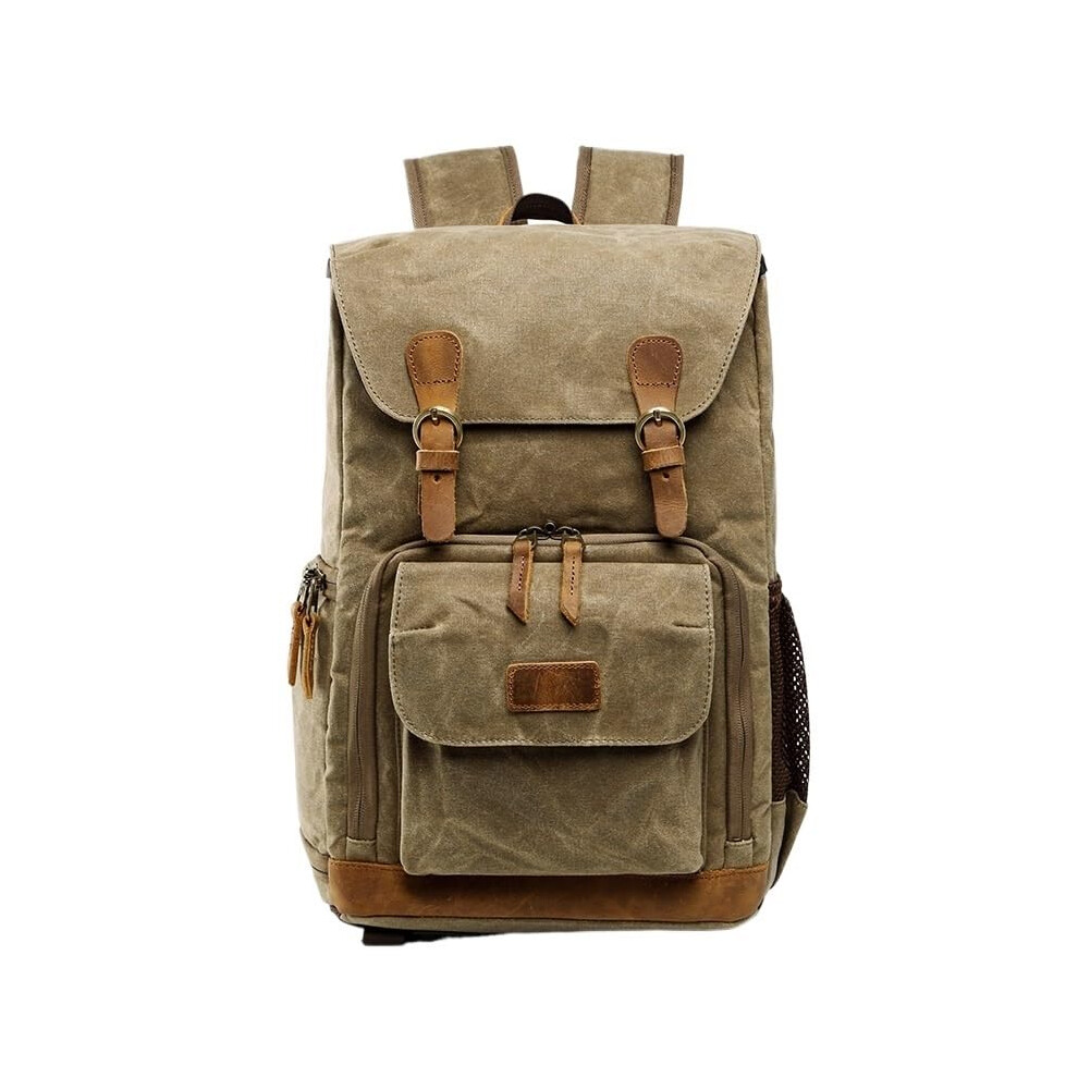 Camera Bag Waterproof Batik Canvas Large Capacity Photo Backpack 15 Inch Laptop Compatible Khaki 9189345044960