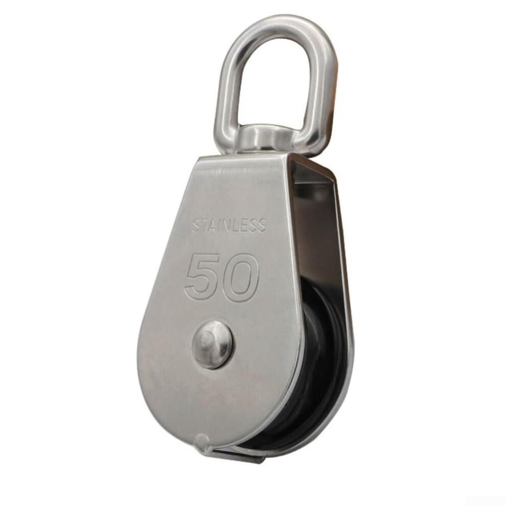 Industrial M50 Single Pulley 304 Stainless Steel, 360Degree Swivel Hook, 3/8Inch Rope, Crane Lifting 9365049915953