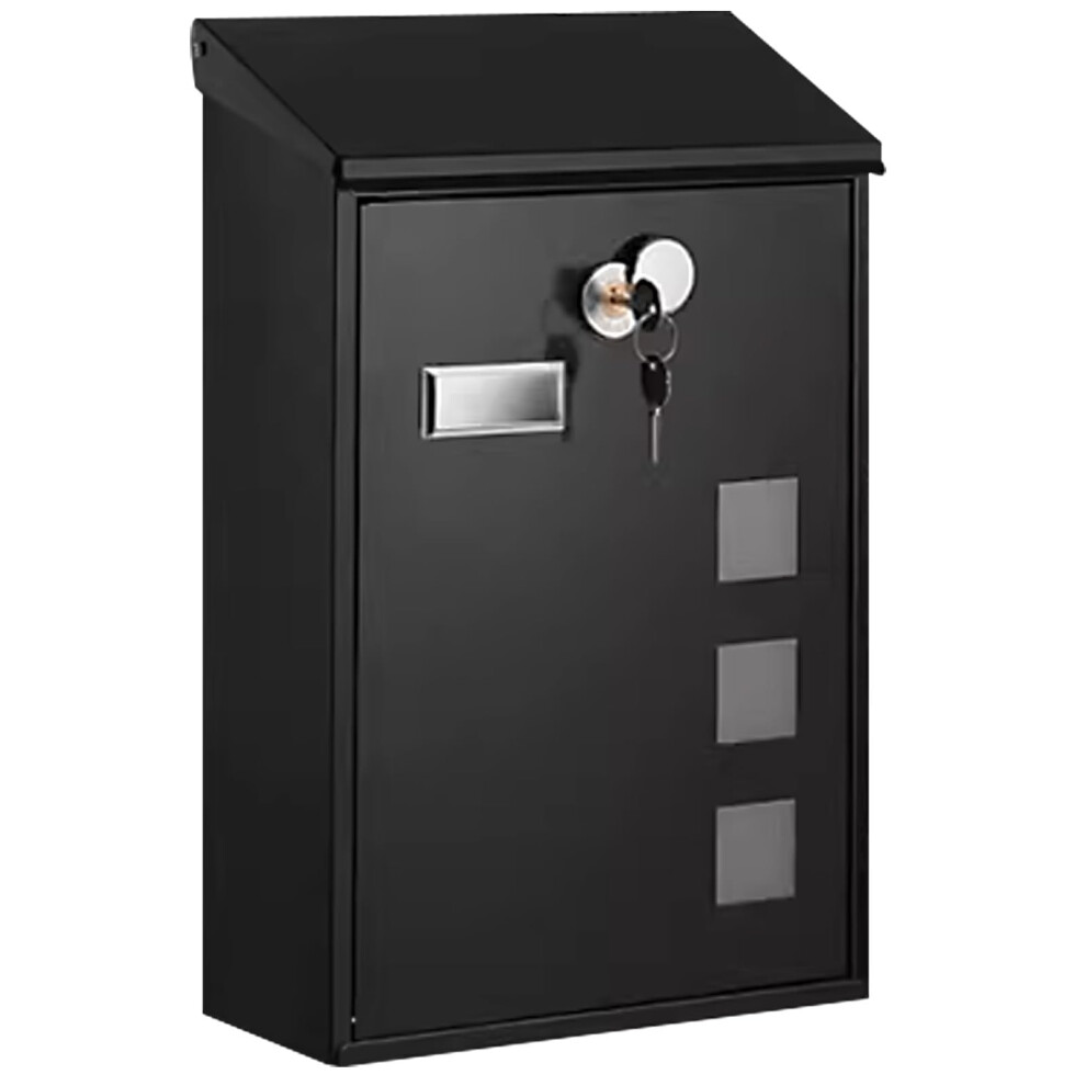 Wallmounted Lockable Vintage Mailbox, Stainless Steel, Large Black 9412369143822