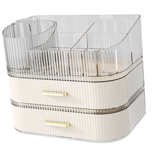Portable No Tools Cosmetic Box-cream white Top 2 drawers