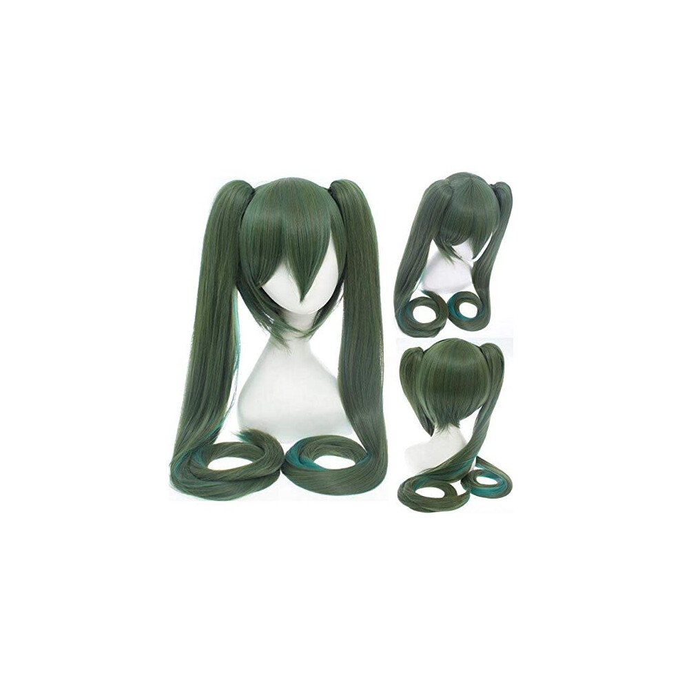 Unisex Blue,Pink,Green Wig For Cosplay Vocaloid Hatsune Miku Ponytails 21 Inch Multicolor Long Hair Blue Green Pink Silver