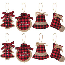 Country Christmas Decor, Multi-Use: 8 Pieces Red Black Burlap Ornaments, Set Of Farmhouse Style Christmas Decorations, Ideal For Vintage Christmas Orn